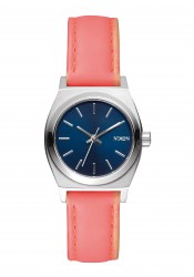 Nixon The Small Time Teller Leather Navy Bright Coral Damenuhr